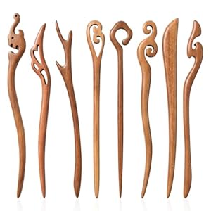 8Pcs Wooden Hair Sticks, Chinese Hair Chopstick for Chignon & Bun Styling, Vintage Handmade Hairs Accessories for Long Style, Hanfu Hairs Pins for Women (Brown)