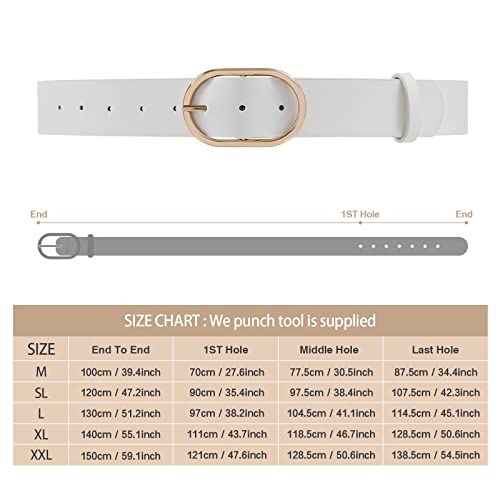 Awaytr Women Leather Gold Buckle Belts - Girl Fashion Belts For Jeans Pants, Ladies Waist Belt For Dresses (White Basic 37In) #TOP1