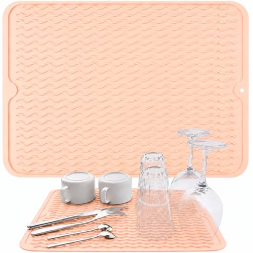 Image of HOMETHREADS Silicone Dish Drying Mat, Silicone Draining Board Mat, Silicone Dish Draining Mats, Kitchen Sink Dish Drainer Mat Racks for Kitchen Counter Protector, 40x30cm (Cream)