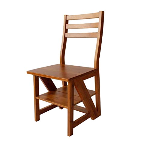 Taburete escalera plegable multifunción de madera con respaldo para hogar 3