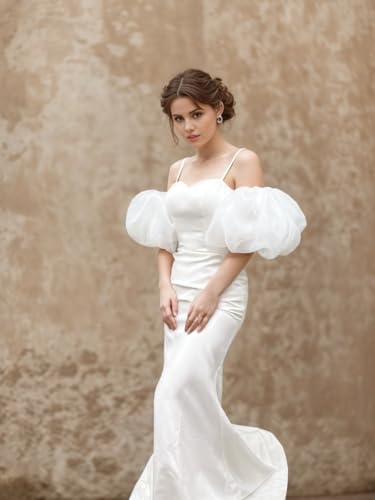 Organza Puff Sleeves Detachable for Wedding Dresses Stretchy Cuff4