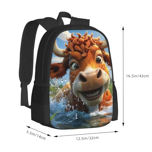 Commuter Unisex Cartoon Cow River Backpack Spacious Compartments for Work Essentials Casual Outings & Trips 17 Inch3