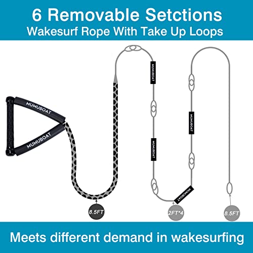 Mumuboat 25Ft Wakesurf Rope With Eva Handle, 6 Sections Floating Watersport Ropes For Surfing (Grey & Black) #TOP2