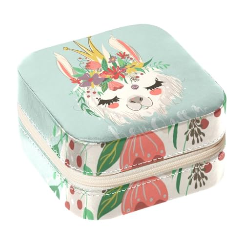 Diusye Joyero pequeño para anillos, pendientes, collares, pulseras, brazaletes, mini estuche de viaje, organizador de almacenamiento para mujeres y niñas, regalos - Llama con corona de flores