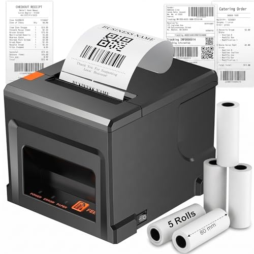 Fuhuihe Impresora Térmica POS 80mm con Bluetooth y USB, 300mm/s, Compatible con Windows y Mac, Ideal para Restaurantes, Bares, Tiendas y Comercios 🔥