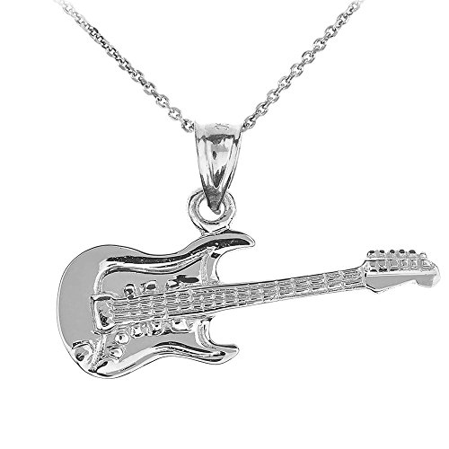 925 Sterling Silver Music Charm Electric Guitar Pendant Necklace, 16"