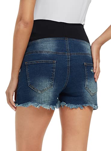 Foucome Women's Maternity Jean Shorts Fit Belly Denim Shorts Pregnancy Summer Blue Short Pants(Dark Blue, M) #TOP2