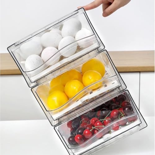 Clear Stackable Fridge Organizers & Storage XVersion 2PCS Large Fridge Storage Containers with Draining Tray - Organizer Boxes for Vegetables & Fruits (V2)
