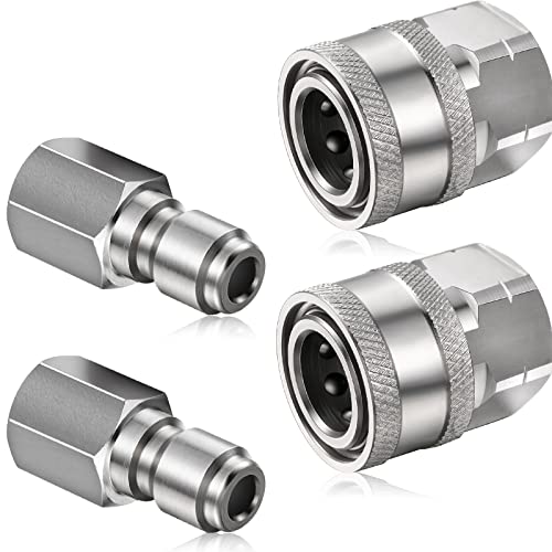 Shimeyao 2 Sets Npt 1/4 Inch Pressure Washer Coupler Quick Connect Plug Male Female 1/4 Quick Connect Fittings Pressure Washer Adapters Pressure Washer Accessories (Internal Thread) #TOP29