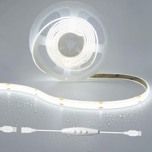 Image of 5V Dimmable Waterproof COB LED Strip Lights with USB Dimmer 6 ft | CRI 93+, USB Powered, IP65 LED Light Strip, for TV Cabinet Shelf Mirror Desk 3D Printer DIY Project