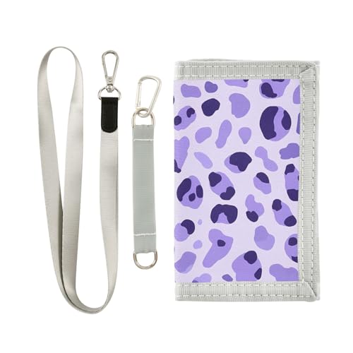 zyrtty Kids Wallets for Boys Girls Ages 4-18 Trifold, Light Purple Leopard Pattern Wallet with Zippered Coin Pocket and Card Holders, Novelty Wallet for Childrens Birthday Gifts
