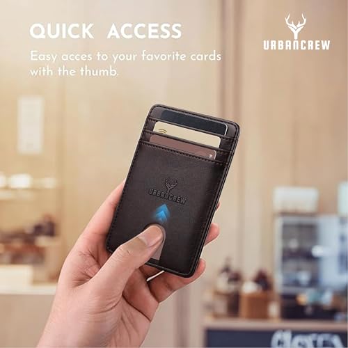 URBAN CREW Slim Leather Card Holder Wallet for Men – RFID Blocking Front Pocket Wallet, Minimalist Design for Credit Cards, Cash & Travel (Brown)3