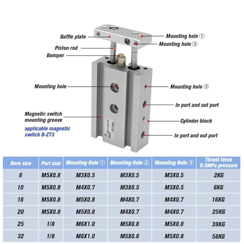 Vérin pneumatique double tige TR résistant aux charges radiales TR25X60S