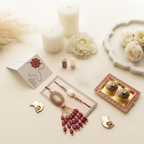 Image of Premium Handmade Designer Rakhi Set for Brother and Bhabhi Adjustable Couple Rakhi with Roli Chawal & Nariyal