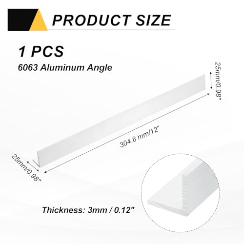 QUARKZMAN Aluminium Winkelprofil 0.98x0.98x12 Länge 0.12 Wandstärke 6063 Aluminium Stangen T5 Temper Walzmaterial Für Gebäudebau Möbel Regale Halterungen DIY Industrie 1Stk