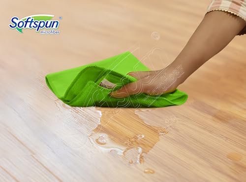 Image of SOFTSPUN Microfiber Cleaning Cloths, 50X50 cms 5 pcs Towel Set 340 GSM Green! Highly Absorbent Lint and Streak Free Multipurpose Wash Cloth for Kitchen Car Window Stainless Steel Silverware.