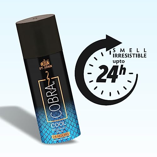 Image of ST.JOHN COBRA Perfume Body Spray For Men & Women | Irresistible Scent Fresh & Soothing Long lasting Deo Cool 150 ml Each Pack of 3 + Cobra Perfume 15Ml (Pack of 4)