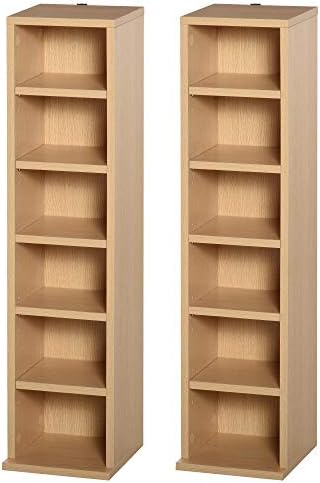 HOMCOM 204 CD Media Display Shelf Unit Set of 2 Blu-Ray Tower Rack w/Adjustable Shelves Bookcase Storage Organiser, Natural Wood Color