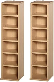 HOMCOM 204 CD Media Display Shelf Unit Set of 2 Blu-Ray Tower Rack w/Adjustable Shelves Bookcase Storage Organiser, Natural Wood Color