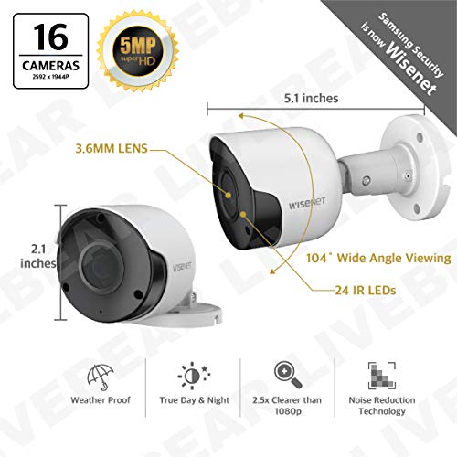 Wisenet SDH-C85105-16 16 Channel Super HD DVR Video Security System with 2TB Hard Drive and 16 5MP Weather Resistant Bullet Cameras (SDC-89445BF) - Thumbnail 2