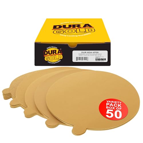 Dura-Gold Premium 80, 150, 220, 320, 400 Grit 6' Gold PSA Sanding Discs, 10 Each, 50 Total - Self Adhesive...