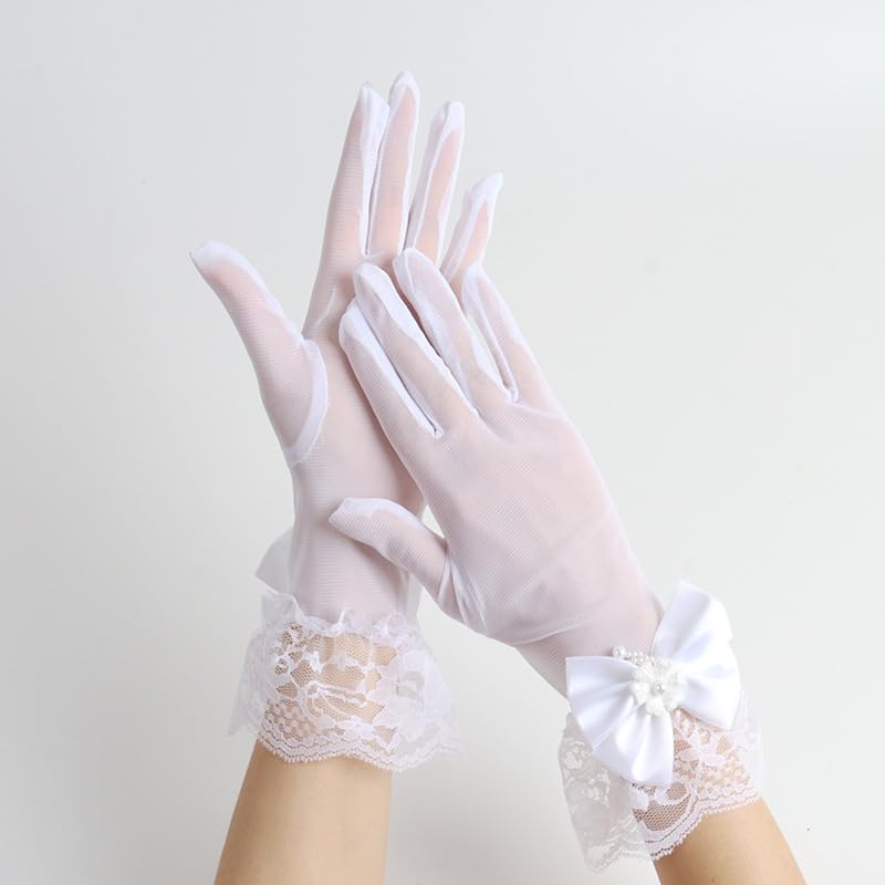 Ladies Lace Wedding Gloves, Tea Party Gloves, Bow Short Mittens Evening Elegant Accessories4