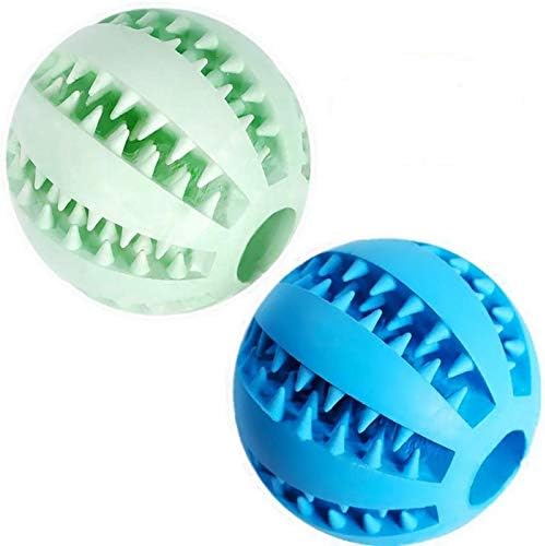 Dog Treat Toy Ball, Dog Tooth Cleaning Toy, Interactive Dog Toys(1 Blue+1 Mint Green) 2.8" Pack of 2