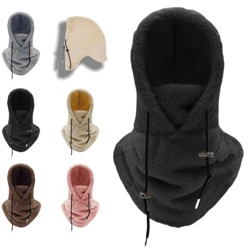 LUNANSM Sherpa Hood,Winter Windproof Fleece Adjustable Ski Hood,Double Sided Thermal Helmet Fleece Balaclava Face Cover Hat cap Scarf