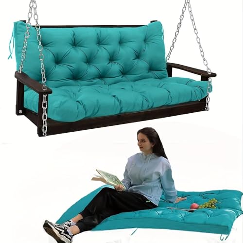 YEUEZHO Porch Swing Cushion 2-3 Seater Replacement Thickened Patio Cushion with Ties Waterproof Bench Cushion for Loveseat Garden Glider Bench Lawn Backyard (Lake Blue 4040 in)