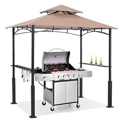 ABCCANOPY 8'x 5' Grill Gazebo Canopy - Outdoor BBQ Gazebo Shelter with LED Light, Patio Canopy Tent for Barbecue and Picnic (Khaki)