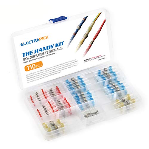 110PCS Solder Seal Connectors, ELECTRAPICK Solder Heat Shrink Butt Connectors Terminals, Electrical Waterproof