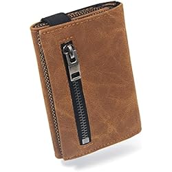 Persianas Ligeras GUGGIARI® - Portatarjetas de crédito antirRFID con elástico, Bolsillos para Monedas y Billetes, Cartera con 4 persianas para Hombres, Compacto y Delgado con Bolsillo para Moneda, marrón Claro, Small,