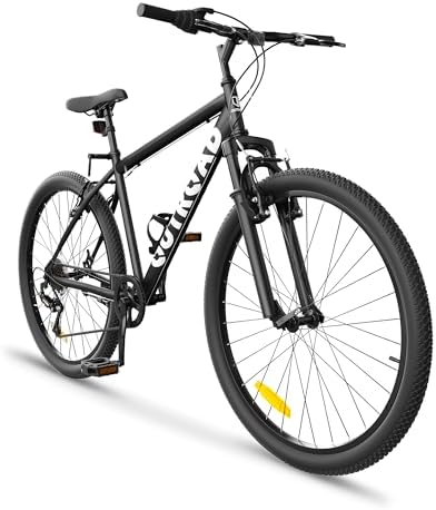 MarKnig Hardtail Mountian Bike with 7 Speeds Drivetrain for Adult, 26 Inch Mens Womens MTB with Widened Carbon Steel Frame, Front Suspension, Commuting Bikes with V Brakes(X5 Black)