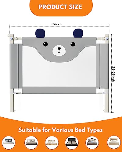 Image of Bed Rails for Toddlers, 39'' Long Toddler Kids, Height Adjustable Baby Rail Guard Twin Size Bed(1 Side, Grey) (AT-BR-1)