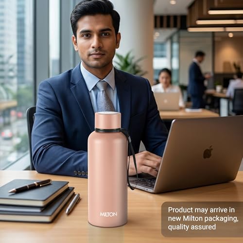 Image of Milton Aura 500 Thermosteel Water Bottle 500 ml, 24 Hr Hot and Cold I Leak Proof Lid, ISI Certified I Vacuum Insulated I for Office, Gym, School I Beige