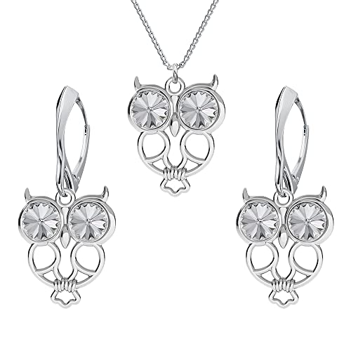 Boucles D'oreilles Femme Argent 925 Hibou - Collier Femme - Une Parure de Bijoux Pour Vous - Bijoux Femme avec Boite Cadeau - Boucles D'oreilles et Pendentif...
