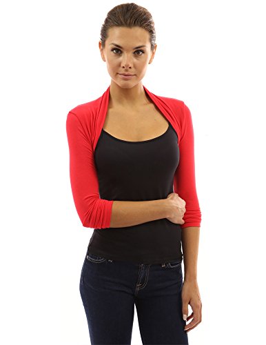 PattyBoutik Women Long Sleeve Bolero Shrug (Chili Large) - Thumbnail 5