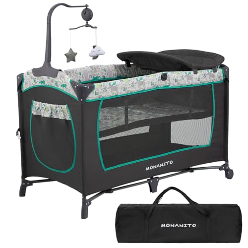 MONANITO Cuna Corral Bebé Cuna De Viaje Para Bebe Multifunción Plegable Con Cambiador Con Organizador Bolsa