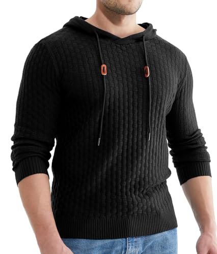 Askdeer Men's Pullover Sweater Long Sleeve Waffle Knitted Sweater Casual Soft Hoodie Pullover Sweater