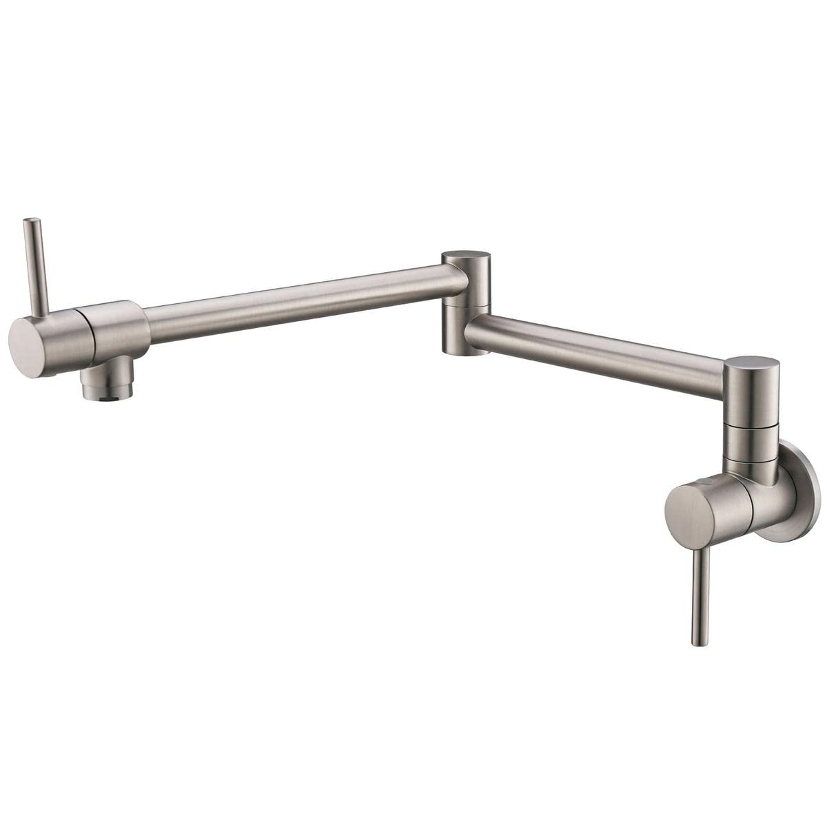ZBBDFAZD Brushed Nickel Folding Kitchen Faucet WallMounted 360° Swivel Cold Water Tap Dual Handle Sink Mixer Durable Brass Spout for Easy Pot Filling
