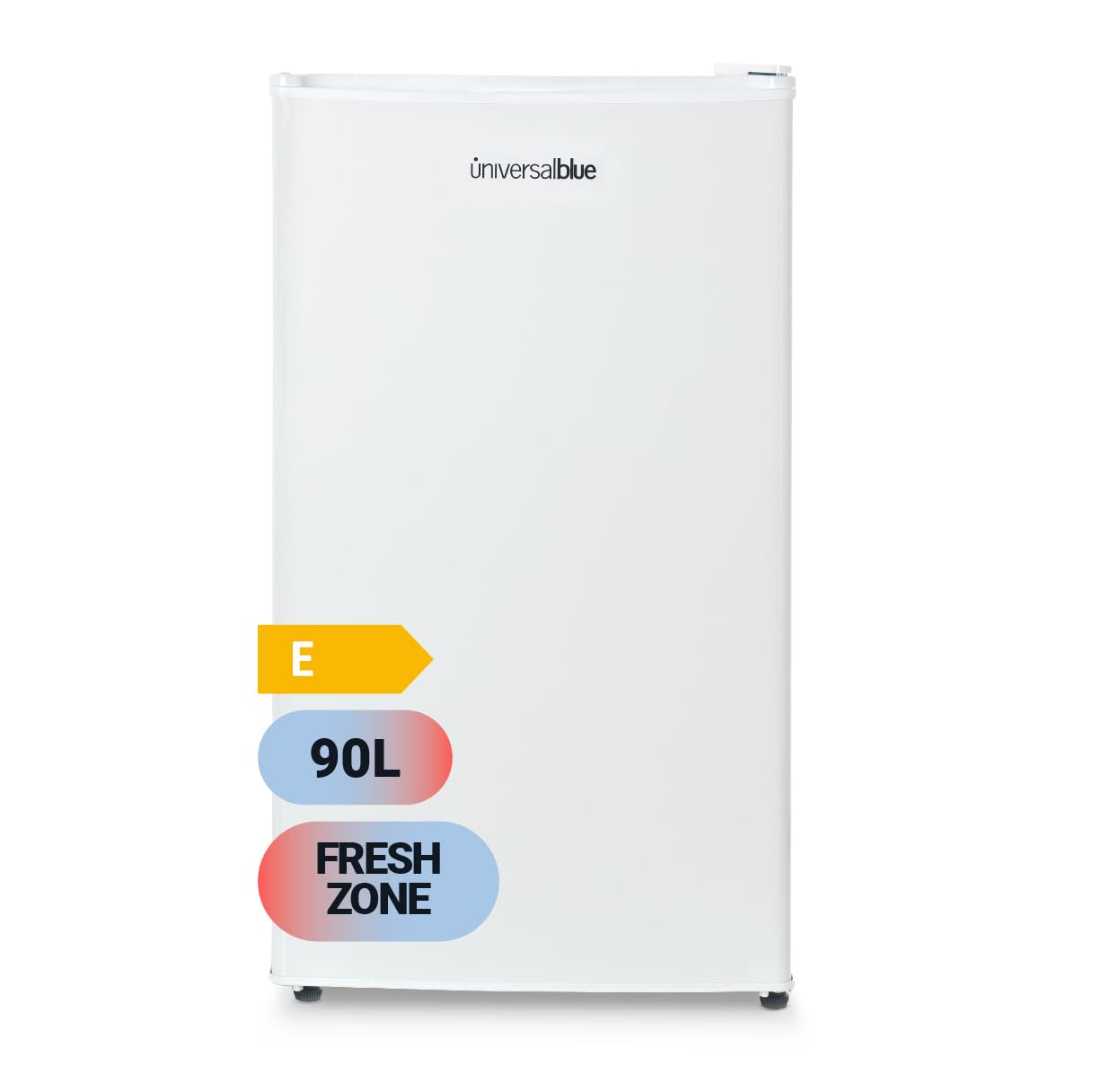 UNIVERSALBLUE Frigorífico Bajo Encimera Blanco | Frigorífico Mini 90L | Friforífico Pequeño Puerta Reversible | Nevera Bajo Consumo | Zona fría de 0º a -3º | Fácil Almacenamiento | Con Luz Interior