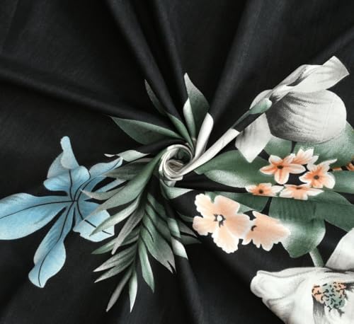 Image of NEW LEAF Premium Cotton Elastic Fitted Bedsheets with 2 King Size Pillow Covers | Double Bed with All Around Elastic 180 TC Supersoft |Size-72 King Sizex78+10 inches | Floral, Dark Grey