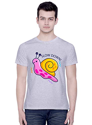 Image of CreativiT Graphic Printed T-Shirt for Unisex Snail Slow Down Tshirt | Casual Half Sleeve Round Neck T-Shirt | 100% Cotton | D00680-66