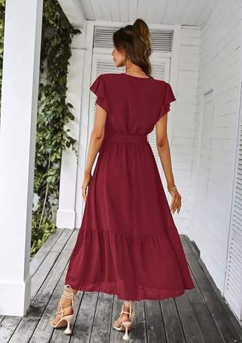 Image of PRETTYGARDEN Women's Summer Floral Boho Maxi Dress | Short Sleeve Wrap V Neck, Long Flowy Ruffle Dresses, Spring Wedding Guest Outfits for Beach Vacation, Resort Wear, Tea Party
