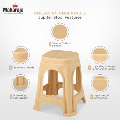 Image of MAHARAJA Strong & Durable Stool | Modern Beige Polypropylene Stackable Stool | Pre-Assembled (Beige, Pack of 4)
