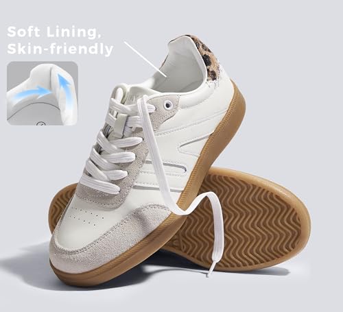Image of LUCKY STEP Women Classic Retro Gum Sole Fashion Sneakers Casual Tennis Skate Shoe Genuine Leather Walking Footwear Anti Slip Trainers