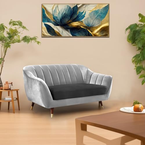 Image of Casaliving Anyse 2 Seater Sofa Set for Living Room (Black Grey Fabric) Premium Fabric Sofa