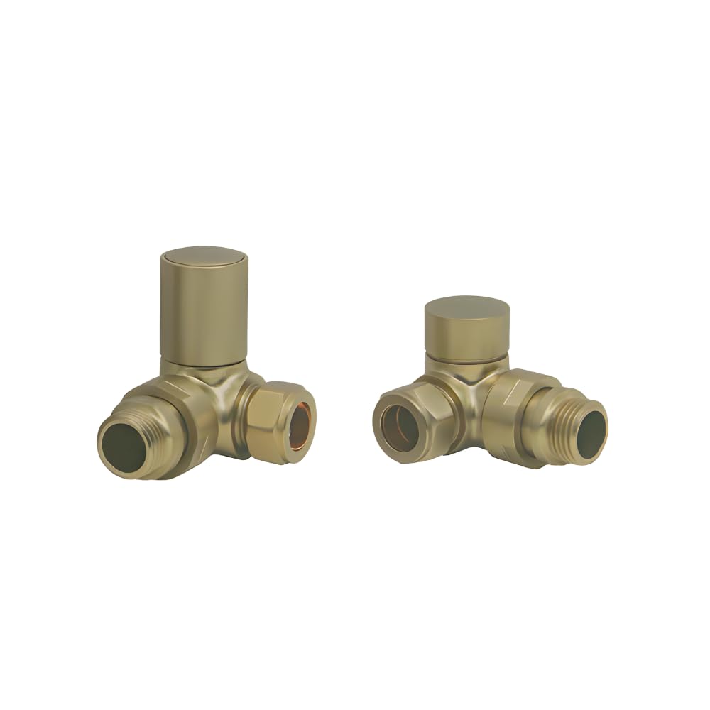 Lux Heat Corner Brushed Brass Manual Round Radiator Valve Set