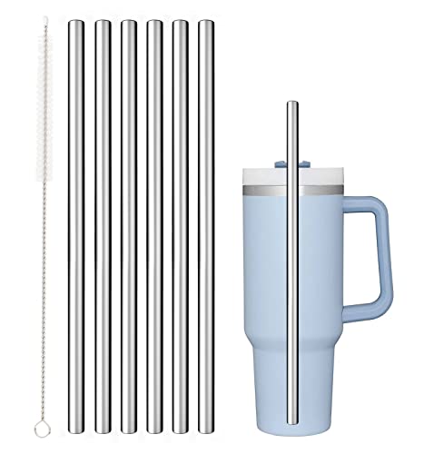 Image of Replacement Straw Compatible with Stanley 40 oz 30 oz Cup Tumbler, 6 Pack Reusable Straw with Cleaning Brush, Plastic, Stainless Steel