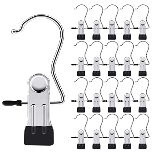 20 Piece Laundry Hook Boot Clips Hanger Clips Hold Hanging Clothes Pins Hooks Portable Stainless Steel Home Travel Hangers Clips Closet Hangers-Black